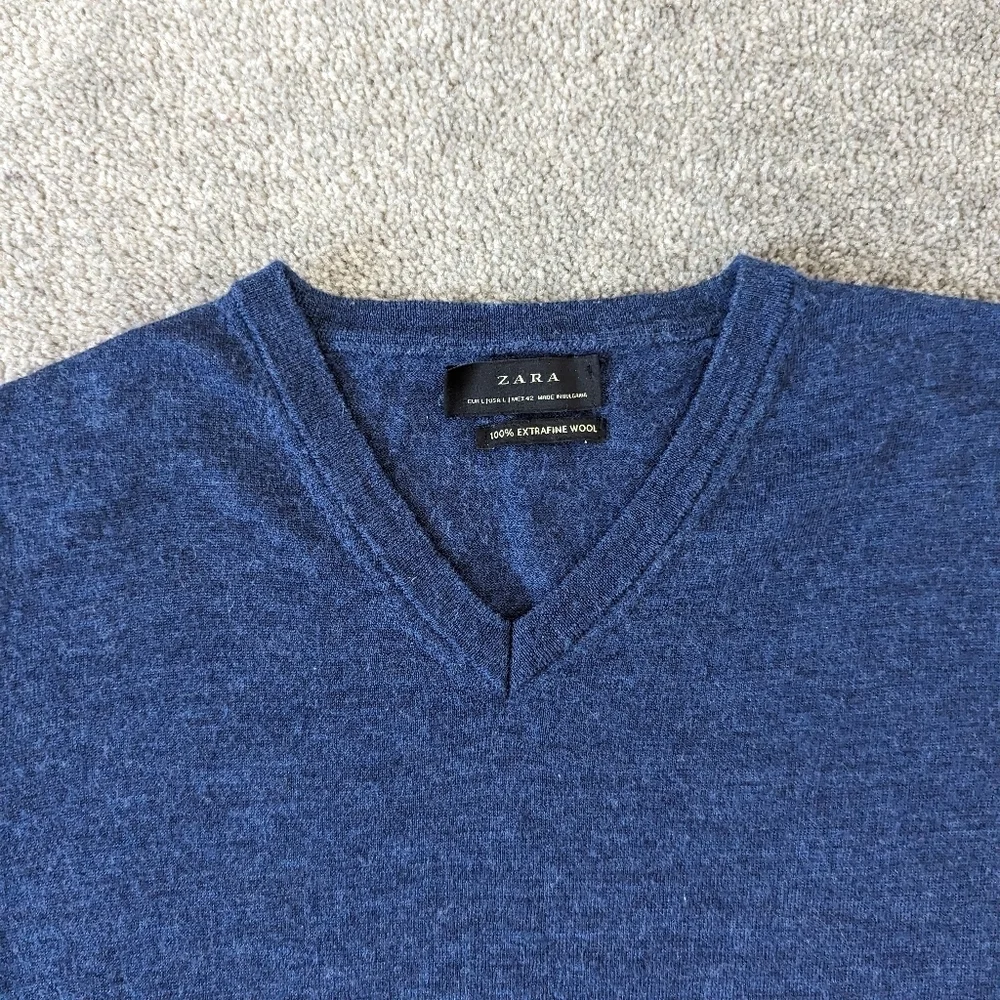 Zara Wool Blue V-neck Sweater Women's Large - Picture 5 of 8